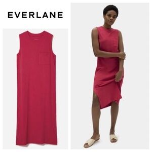Everlane The Long Weekend Tank T-Shirt Dress Sz Small Coral Pink Pocket Slvlss